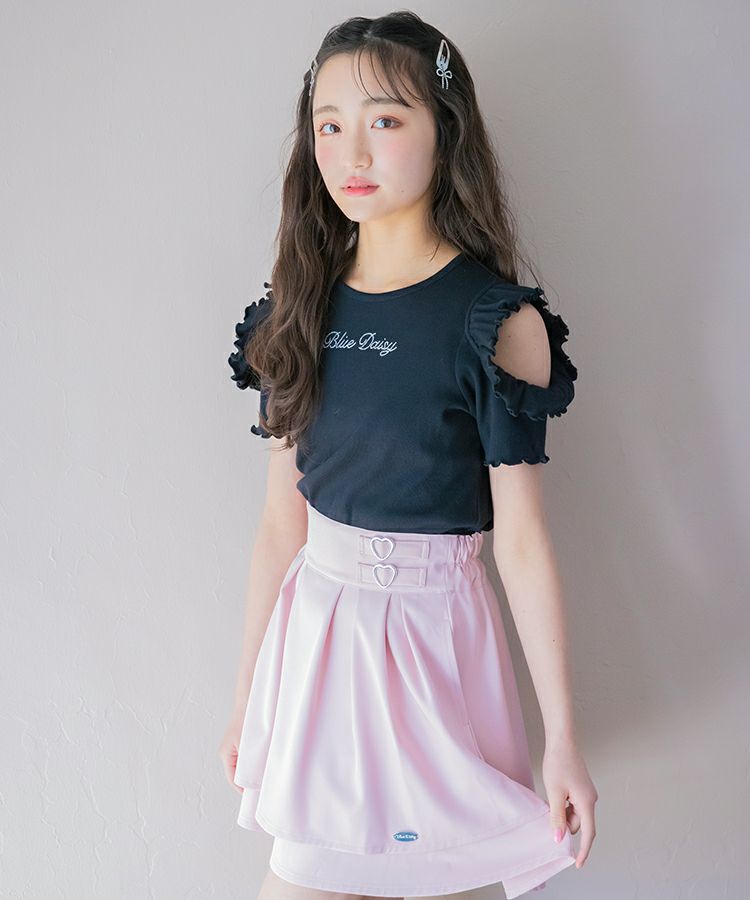 ダークブルー フリル付きトップス アームカバー付き肩あきフリルトップス | Blue Daisy Online