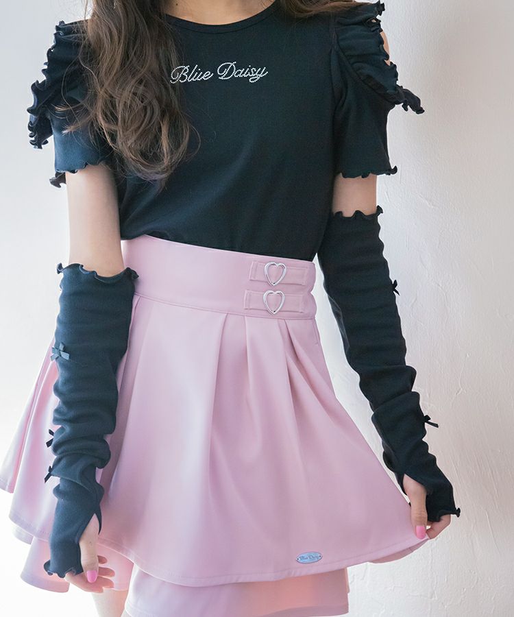 ダークブルー フリル付きトップス アームカバー付き肩あきフリルトップス | Blue Daisy Online