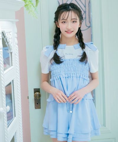 肩リボンビスチェ付きT＆キュロットセット